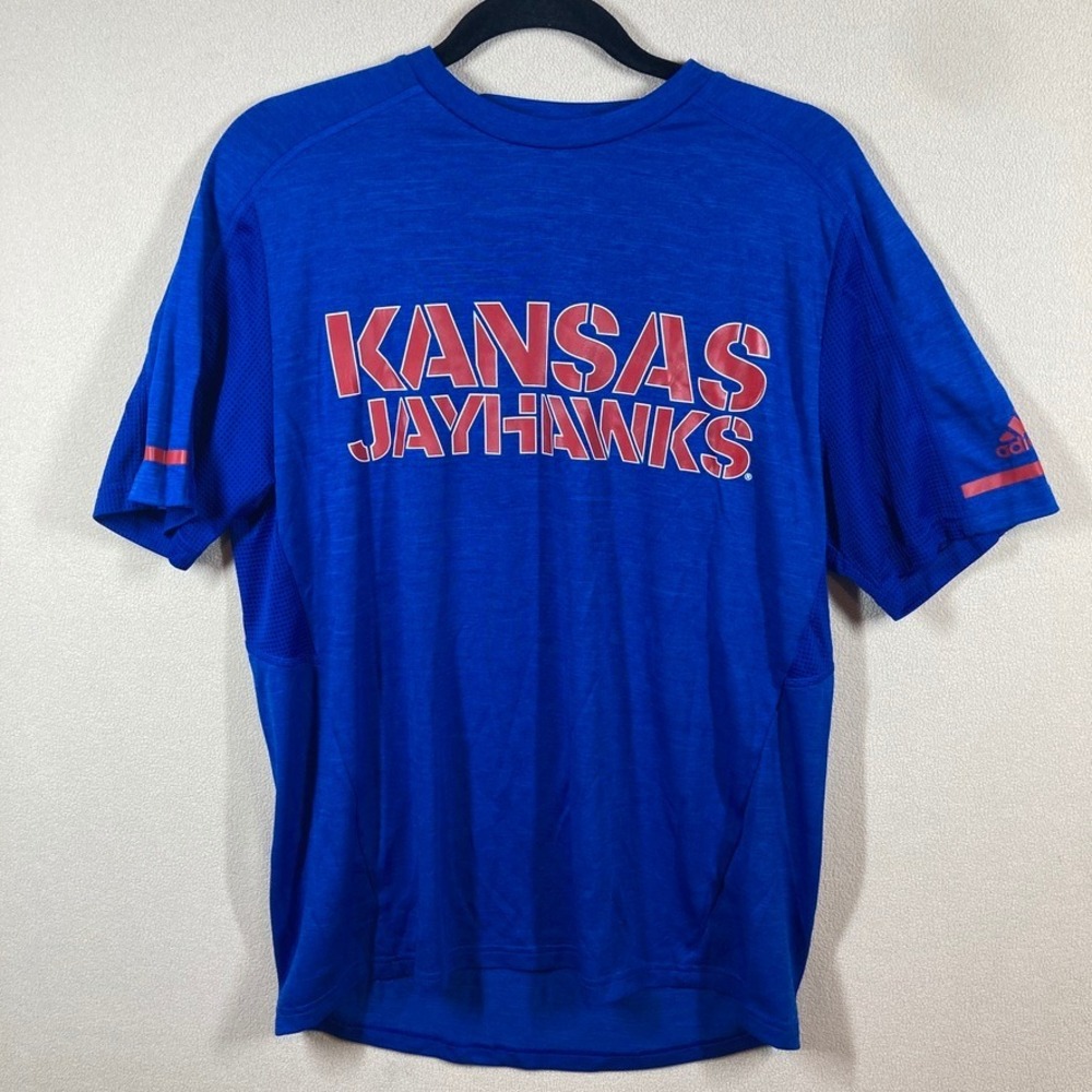 Adidas Kansas University Jayhawks Climalite T-Shirt Med Blue Crimson Athleisure